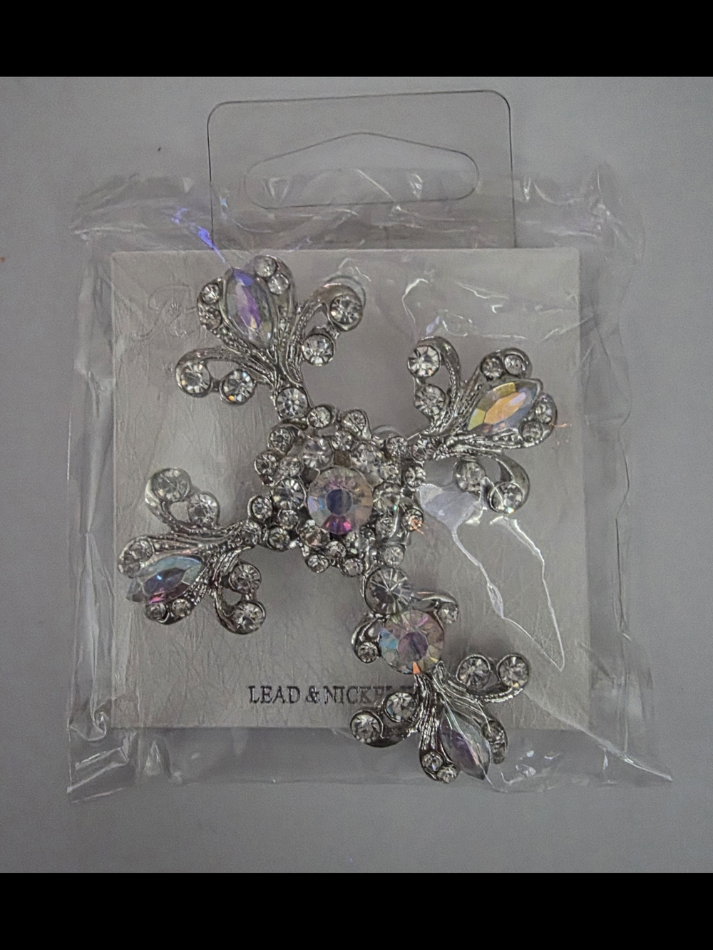 π£ Crystal Cross βοΈ Brooch Pin Iridescent Rhinestone Silver Fashion NWTags ππ - Picture 7 of 9